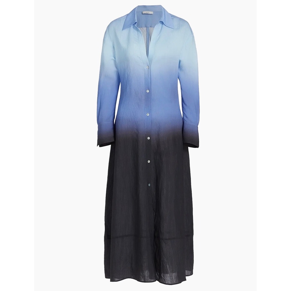 NWOT Vince Women Ombré Maxi Shirtdress Blue Small Blue Long Sleeve Button Front